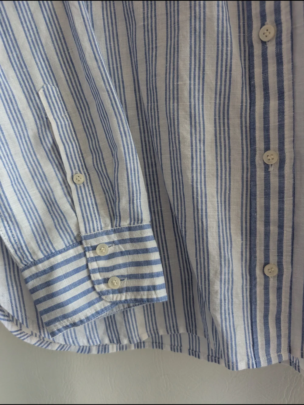 J. Crew Linen Blend Light Blue and White Striped Button-Down Shirt - 10
